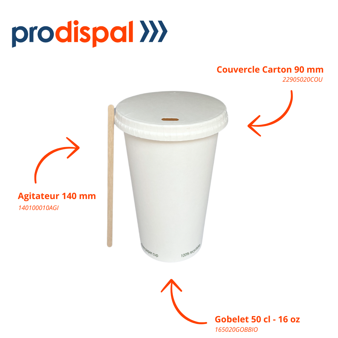 Gobelets Carton blancs sans plastique 50 cl - 16 oz (24 000 unités)