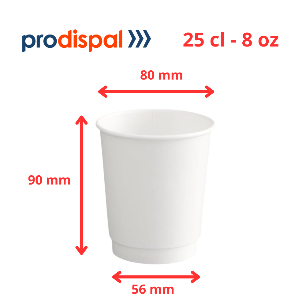 Gobelet Carton Blanc Sans Film Plastique Double Paroi 8 oz / 25 cl