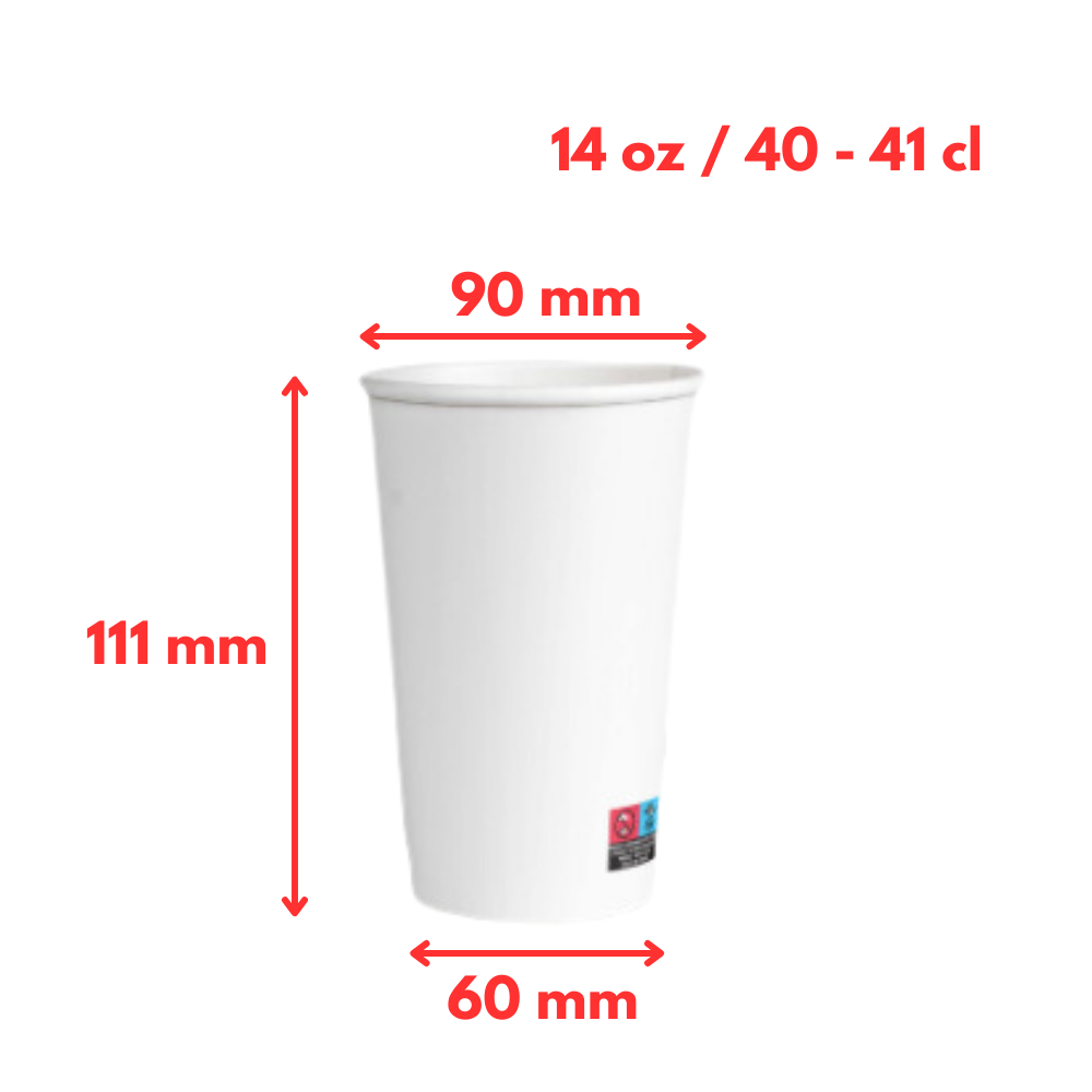 Gobelet en Carton sans Plastique 14 Oz/420ml Blanc Ø9,0cm (50 Unités)