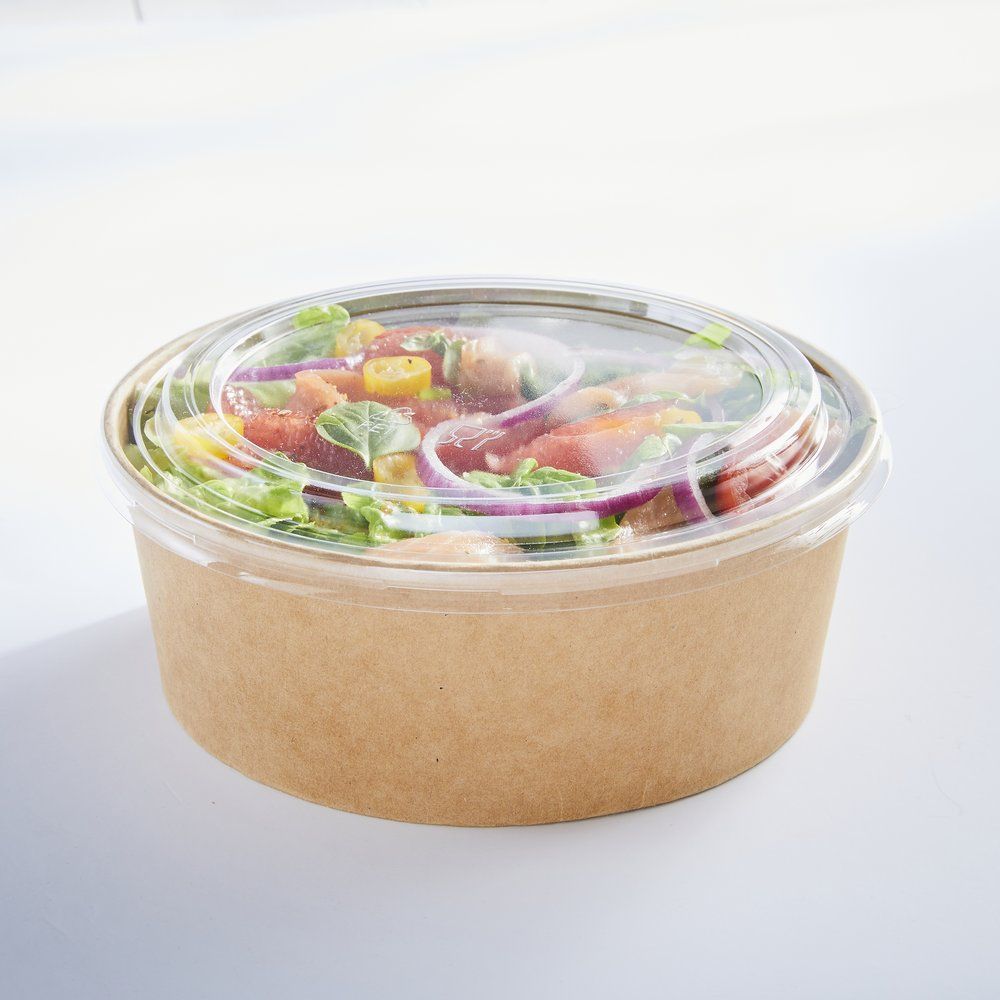 Combo Bols Kraft/saladiers carton brun 550ml + couvercles rPET